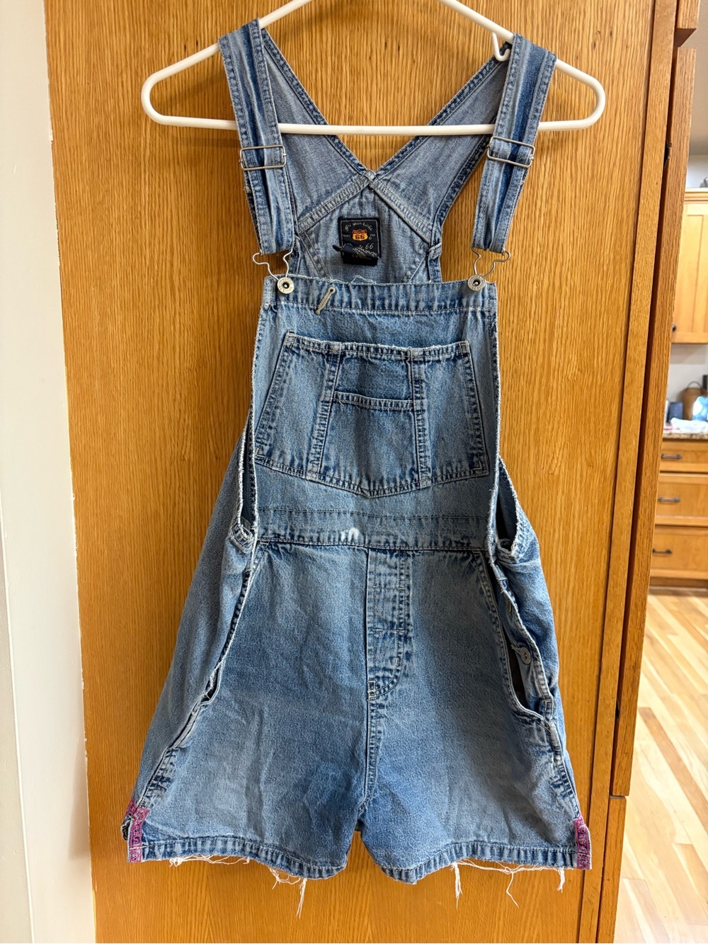 Route 66 Vintage Light Blue Denim Short Overalls pink 🌺
